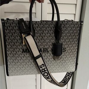 Michael Kors Black and Gray Monogram Handbag and wallet